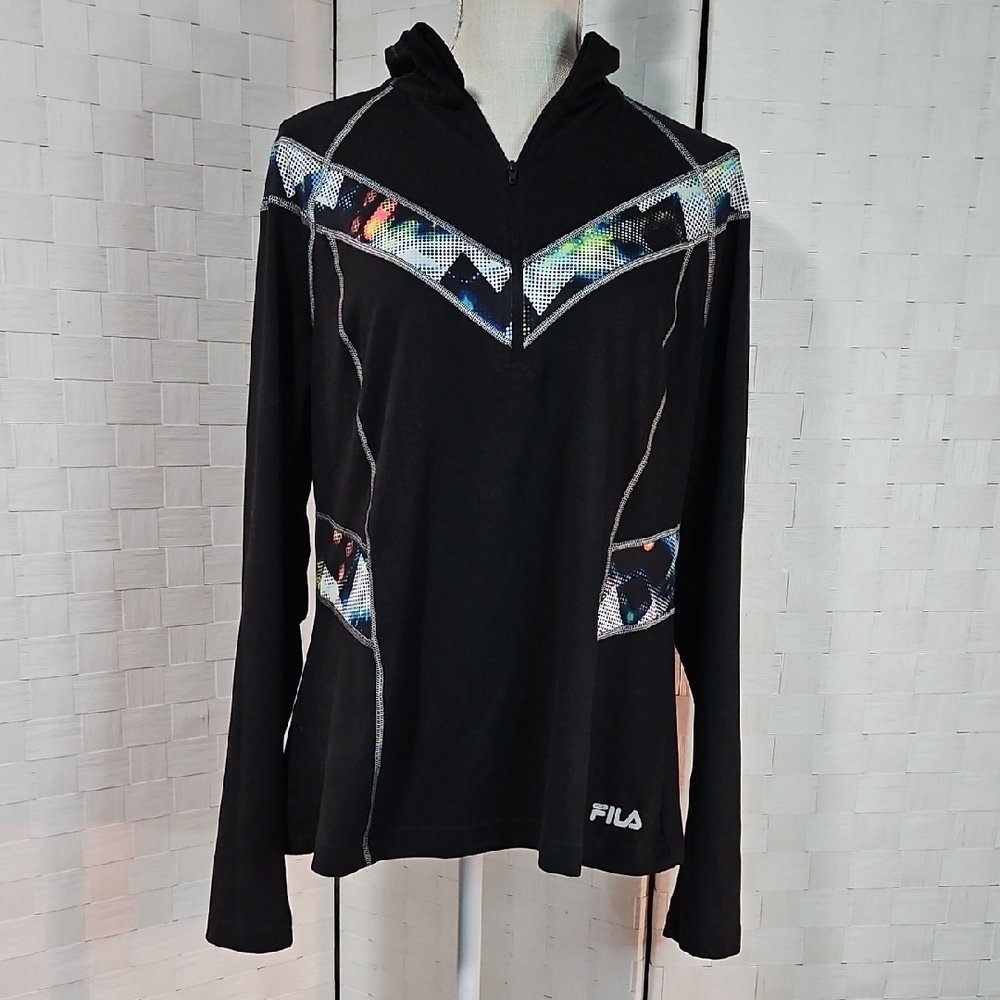 Fila Black Long Sleeve Running Top with Multicolor Accents